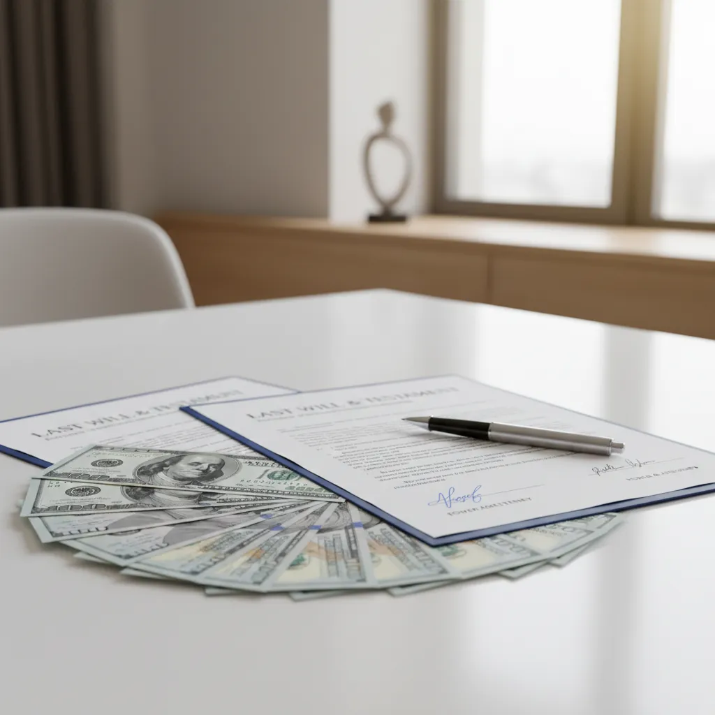 Person reviewing financial documents related to estate settlement