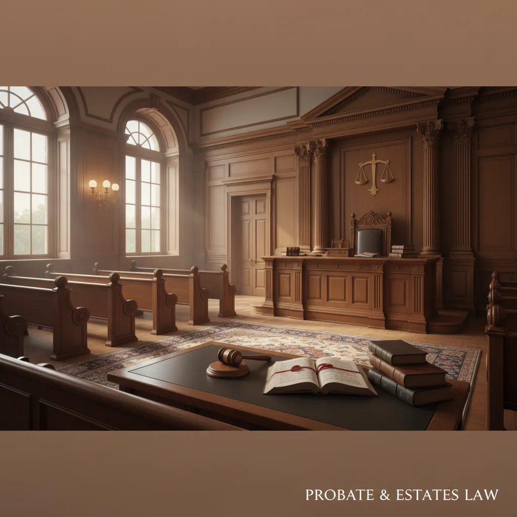 Courtroom interior representing a probate hearing